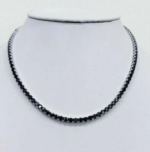 18Ct Round Cut AAA Black Diamond Tennis Necklace 14K White Gold Plated 18 inch - Picture 1 of 5