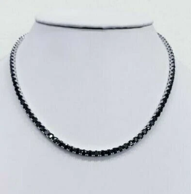 18Ct Round Cut AAA Black Diamond Tennis Necklace 14K White Gold Plated 18 inch - Image 1 of 4