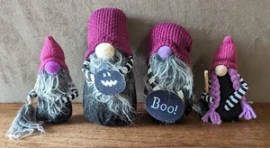 Halloween Gnome Set, 4 Goth Gnomes, Black Purple Plush, 5 1/2' - 7" Tall - Picture 1 of 5