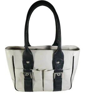 Audrey Brooke Black White Leather Handbag - Picture 1 of 14