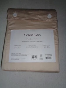 CALVIN KLEIN 4 PC.QUEEN SHEET SET  100% COTTON SATEEN WEAVE - 300 TC TAN - Picture 1 of 4
