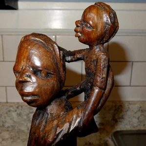 Genuine Hand Carved African Statue Mother And Child - Picture 1 of 12