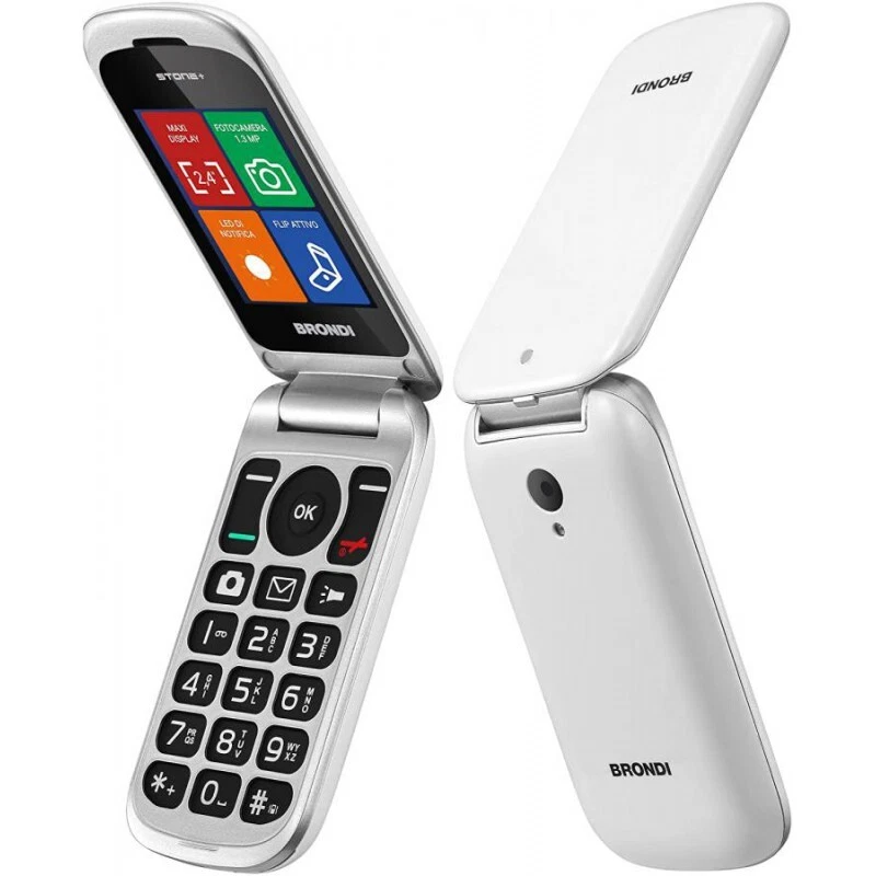 Telefonino Brondi Stone Dual Sim Tasti Rapidi Flip Attivo Cellulare BIANCO
