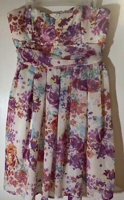 Twenty-One Strapless Lined Dress Multi Colors Pink Purple Floral ~ Size M - Image 1 of 4