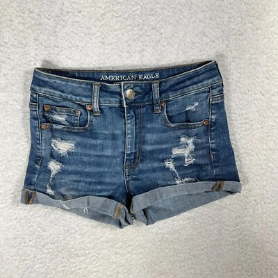 American Eagle Super Stretch 4 (W27) Denim Distressed Hi Rise Shortie Shorts - Image 1 of 4