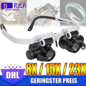 8X 15X 23X Lupenbrille Vergrößerungsbrille Juwelier Uhrmacher LED Lupe Brille - Bild 1 von 9
