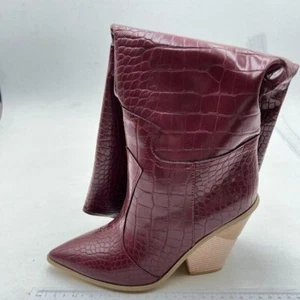 Wine Women Wide Calf Cowgirl Boots Pointy Toe Chunky High Heel Knee High Boot - Picture 1 of 6