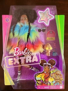 Barbie Extra Puppe afroamerikanischer Regenbogenfellmantel mit Pudelhund IN DER HAND!!! - Bild 1 von 1