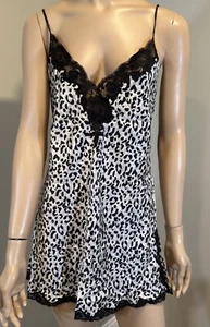 Victoria’s Secret Silk Nightgown Womens Medium Animal Print Sheer Lace Negligee - Picture 1 of 10