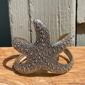2.5" Wide Starfish BEACH Wrap Bangle Silver Textured Modern VINTAGE - Picture 1 of 3