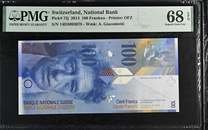 Switzerland 100 Franken 2014 P 72 j Superb GEM UNC PMG 68 EPQ TOP POP - Picture 1 of 1
