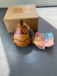 Vintage Petite Carved Owl Gourd 3x2 Trinket Box Handmade in Peru Lucuma Designs - Picture 1 of 9