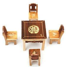 5pcs 1:12 Dollhouse Miniature Furniture Mini Dining Room 1 Table + 4 Chair Set