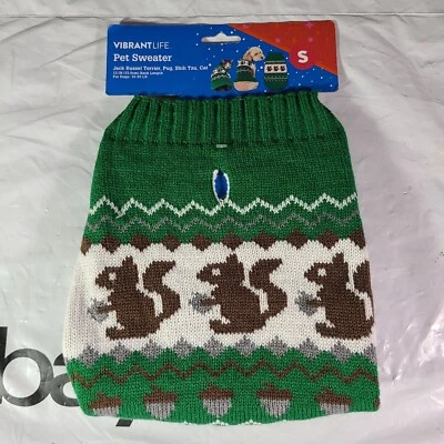 Suéter Vibrant Life Mascota Verde con Ardilla Talla S Shih Tzu Gato Jack Russel Pug Foto 1 de 4
