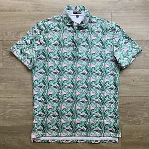 Bak9 Golf Apparel Polo Shirt Palm Trees Polyester Modern Fit Mens Medium Stretch - Picture 1 of 9