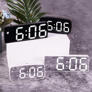 USB Battery Digital Electronic Mirror Alarm Clock LED Night Light Bedside Wall - Picture 1 of 14