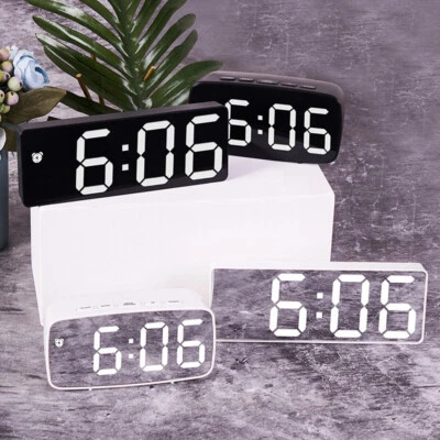 USB Battery Digital Electronic Mirror Alarm Clock LED Night Light Bedside Wall - Image 1 of 4