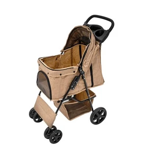 Opvouwbare Hondenbuggy met Regenhoes – Beige, Draagkracht 15kg - Imagen 1 de 9