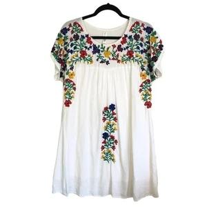 Shoreline White Embroidered Mexican Dress Short Sleeve Flowy Women's Size Small - Picture 1 of 6