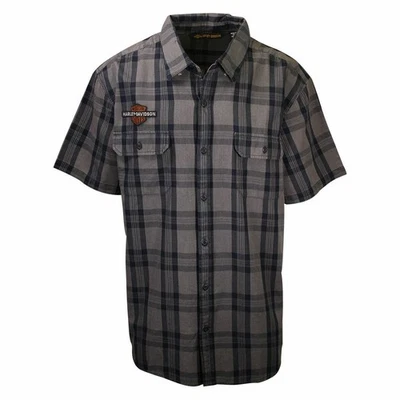 Harley-Davidson Men's Grey Navy Plaid S/S Woven Shirt - Image 1 of 4