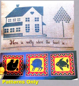 Zuhause wirklich wo Herz ist Henne Schwein Fisch Küchenfreunde KREUZSTICHMUSTER - Bild 1 von 10