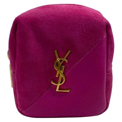 SAINT LAURENT Jamie Cube Charm Mini Bolsa Cubo Dije Logo Gamuza Cuero Rosa Foto 1 de 4