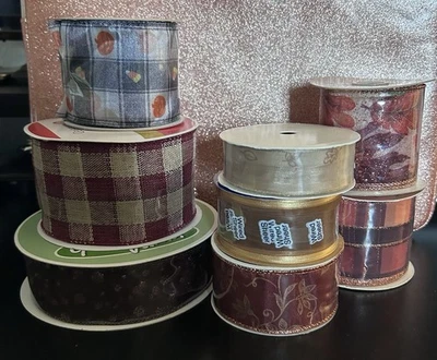 Fall Harvest Halloween Pumpkin Wired Ribbon Lot of 8 Spools Mixed Variety - Image 1 of 4