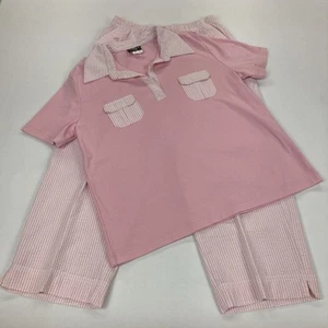 Vintage 2 Piece Pink Gingham Collared Short Sleeve Shirt With Capri Pants EUC - Bild 1 von 24