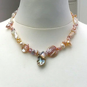 Süßwasserperlen Kette Unikat wilder Mix aus naturfarbenen Perlen 925 rhod. 5632 - Bild 1 von 7