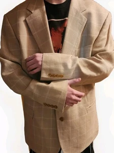 Brooks Brothers Regent Fit Silk Linen Wool Sport Coat 46R Windowpane Beige - Picture 1 of 14