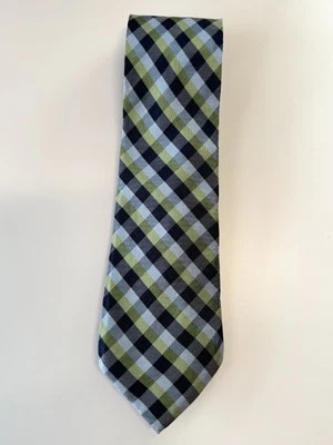 Chaps Men's Tie Blue Green Black Check Plaid Pattern 100% Silk Necktie Classic - Image 1 of 4