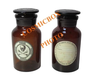 ancienne paire de POT d'APOTHICAIRE en verre ambre poison druggist apothecary - Picture 1 of 2