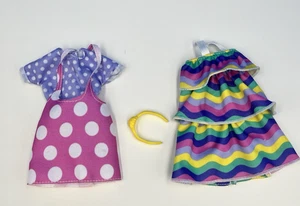 Dos vestidos tamaño muñeca Barbie con curvas, lunares, rayas onduladas, rosa púrpura + - Imagen 1 de 12