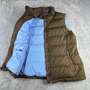 Lands End Vest Womens Medium Brown Blue Goose Down Puffer Zip Sleeveless Jacket - Picture 1 of 11