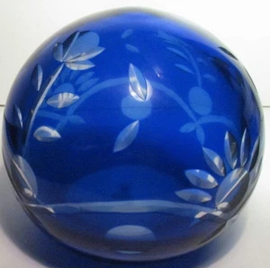 Unusual Vintage Cobalt Cut -to-Clear Magnum Paperweight 4.6" - Picture 1 of 5