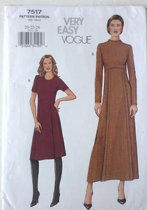 Vogue 7517 Very Easy Misses / Miss Petite Dresses Sewing Pattern Sz 18-20-22 - Picture 1 of 1