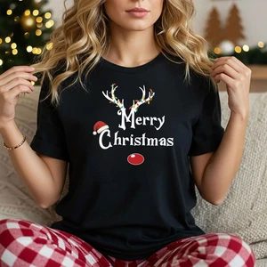 Christmas T-Shirt Novelty Funny Santa Reindeer Xmas Gift Top, Light Horn 3 - Picture 1 of 5