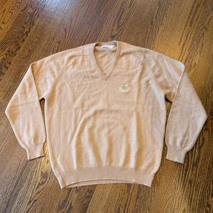 Vintage 100% Cashmere Sweater Men's L Tan Made Scotland Castle Pines Golf EUC - Picture 1 of 9