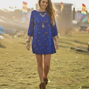 Old Navy Dress Size Medium Blue Floral Mini Tunic Shift Boho Zipper  Bohemian - Picture 1 of 12