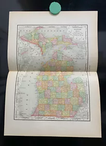 Michigan - c. 1895, Rand McNally & Co., 11 x 14 Antique Map - Picture 1 of 2