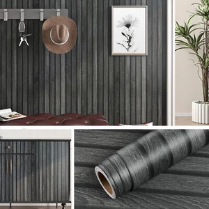 Black Wood Panel Wallpaper Peel and Stick 3D Wood Slat Wall Paper Black Wood - Picture 1 of 9