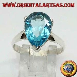 Anello in argento 925 ‰ con topazio azzurro a goccia montatura a griffe - Foto 1 di 4