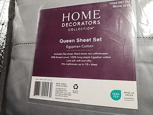 Home Decorators Queen Sheet Set 5-Thread Solid Sateen Egyptian Cotton Stone Gray - Picture 1 of 4