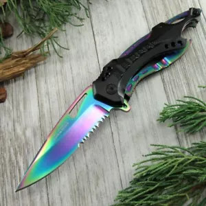 NEU Spring-Assist Klappmesser Tac-Force Wellenschliff Klinge Rainbow Black Survival - Bild 1 von 12