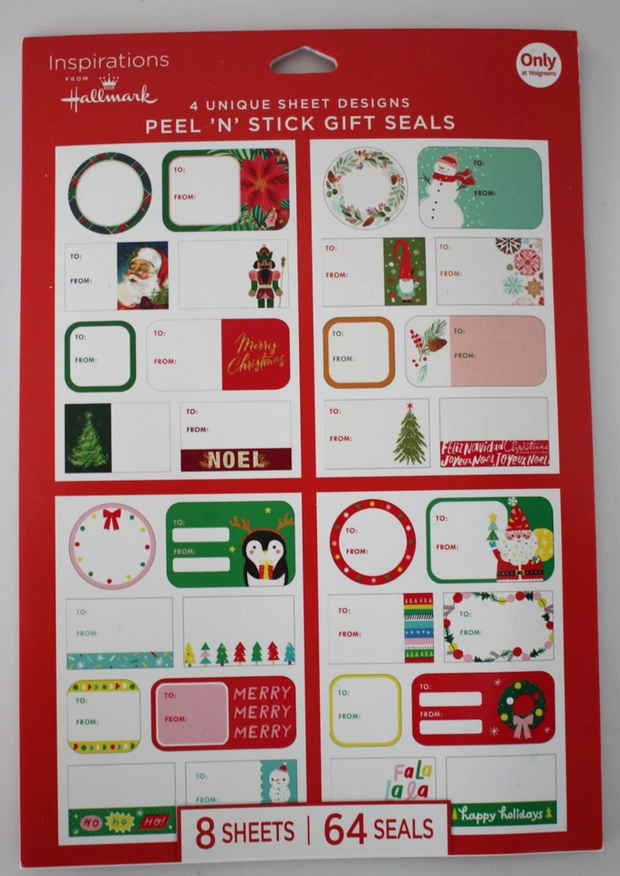 HALLMARK Inspirations (128) Peel n Stick Christmas Holiday Gift Seal Tags 2-PACK