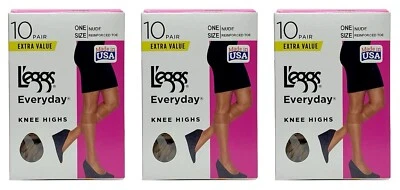 (3) L'EGGS TODOS LOS DÍAS HASTA LA RODILLA PUNTA REFORZADA 10 PARES EA - NUDE Foto 1 de 4