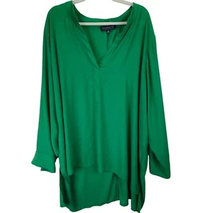 Camicia tunica donna Eloquii taglia 26 verde scollo a V ufficio pintuck maniche lunghe - Foto 1 di 7
