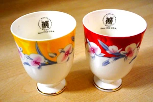 Pair of ULYSSE NARDIN Watches Polo Team Footed Porcelain Cups w/ Flowers - Picture 1 of 8