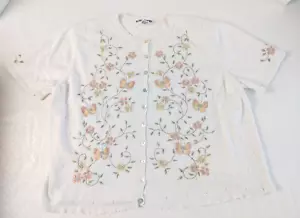 Alfred Dunner Short Slv Cardigan Sweater Top Embroidery & Pearls Wht 2X #15294 - Picture 1 of 5