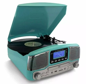 Tocadiscos Trexonic Retro Turquesa Bluetooth 3 Velocidades Reproductor de CD FM USB SD - Imagen 1 de 9